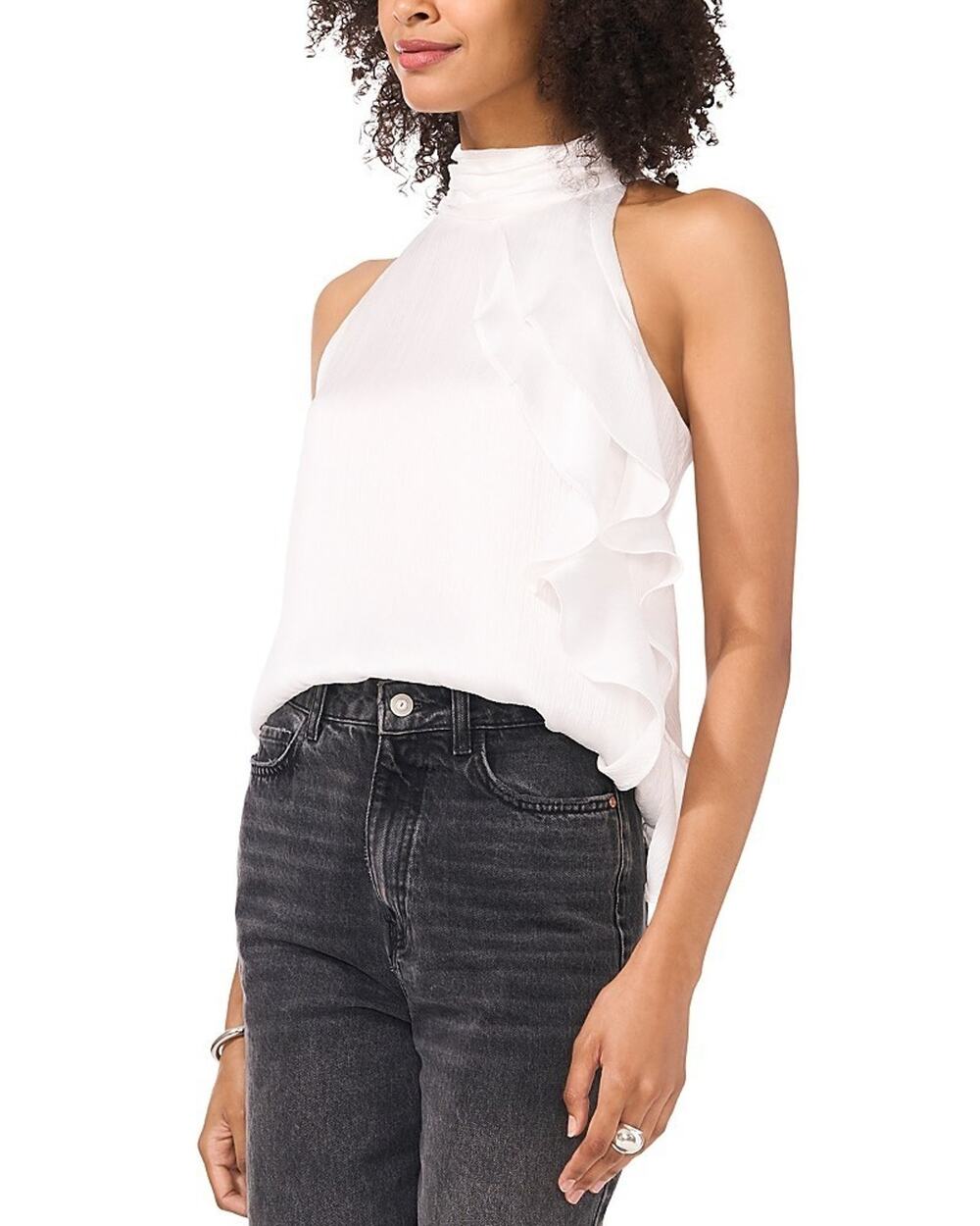 Vince Camuto Women's Ruffled Sleeveless Halter Top Ivory Size S 3980